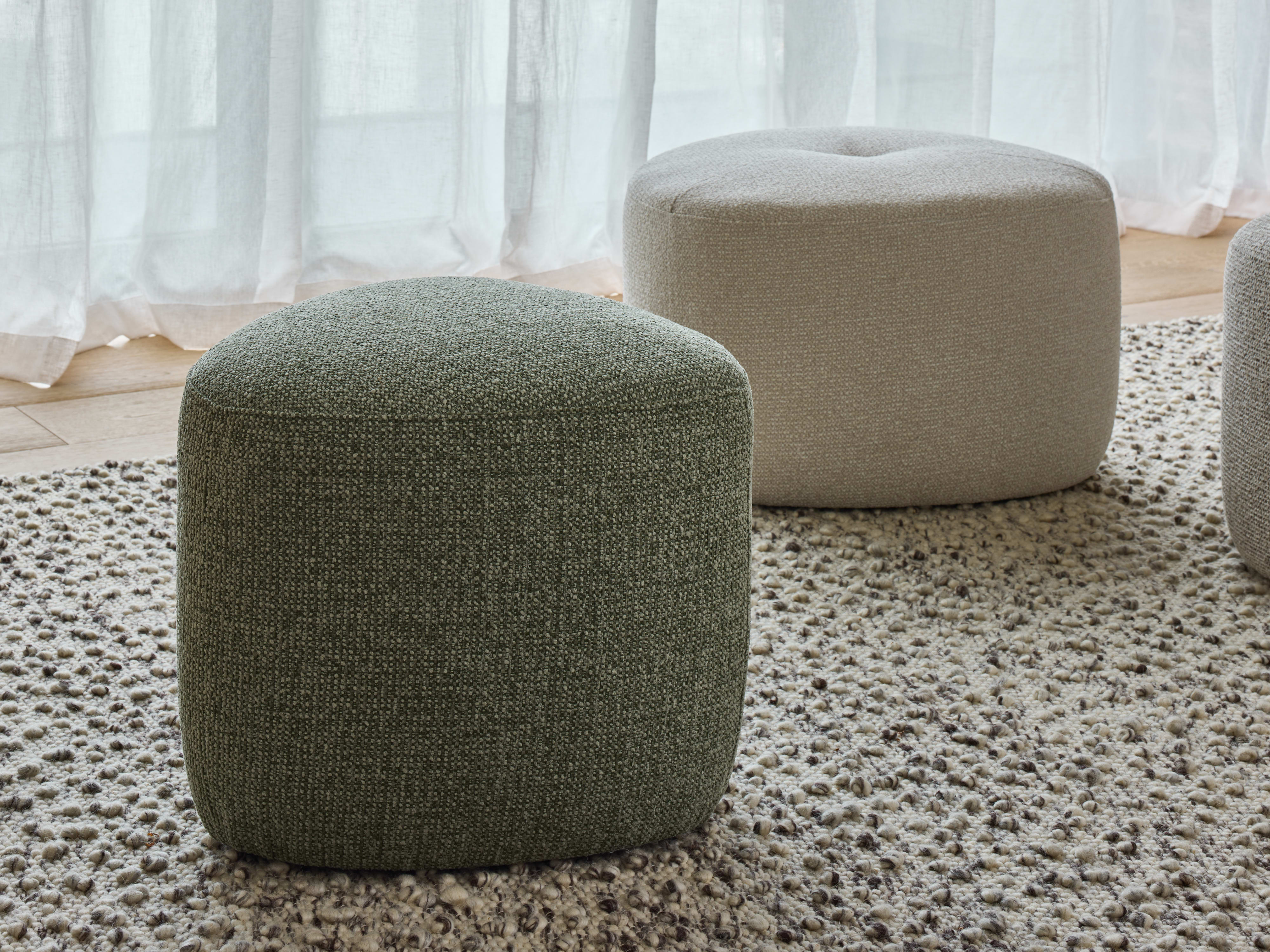 Bean Light Green Fabric Ottoman | Small 