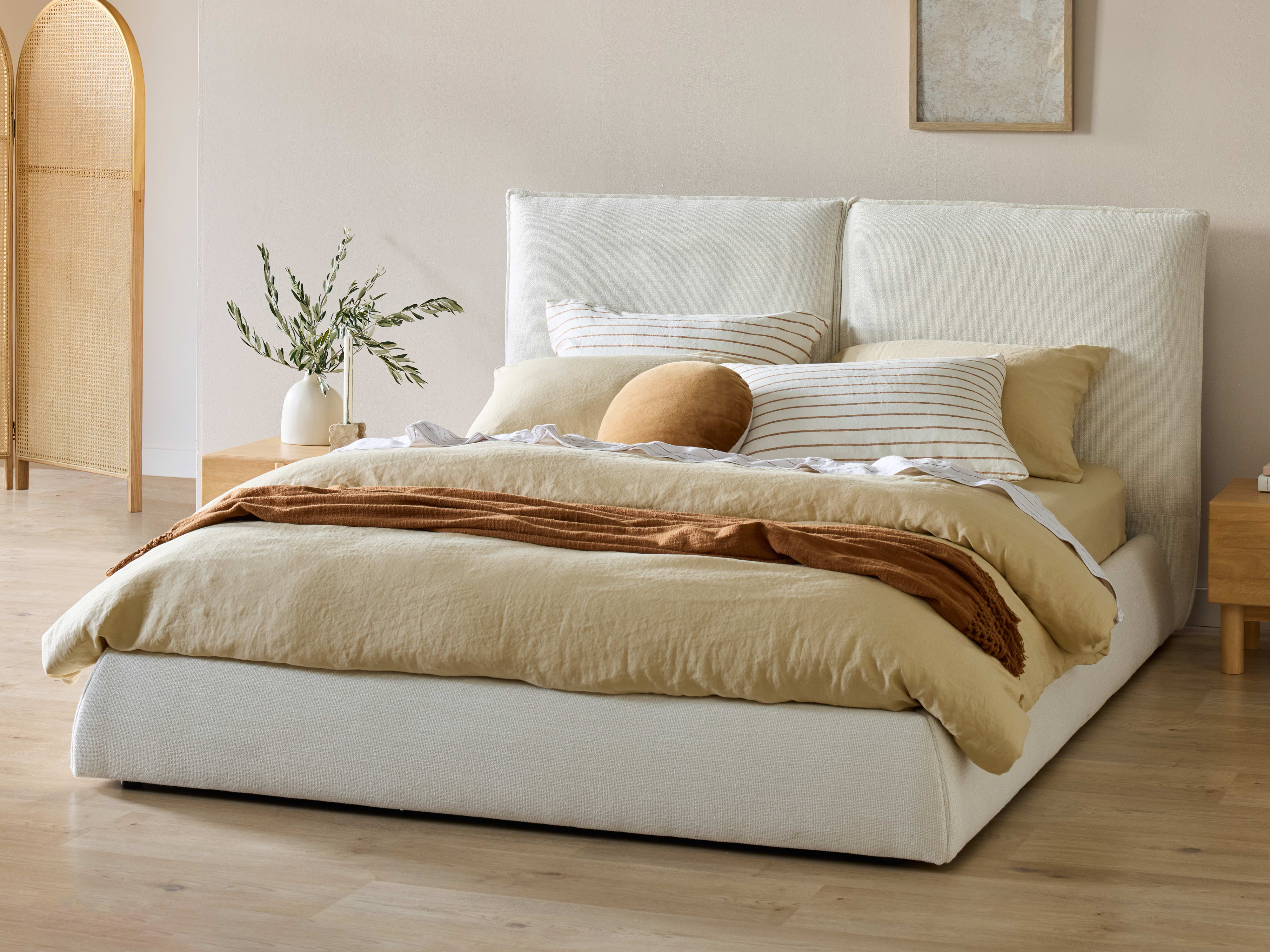 Cosy Queen Bed | Ivory Fabric