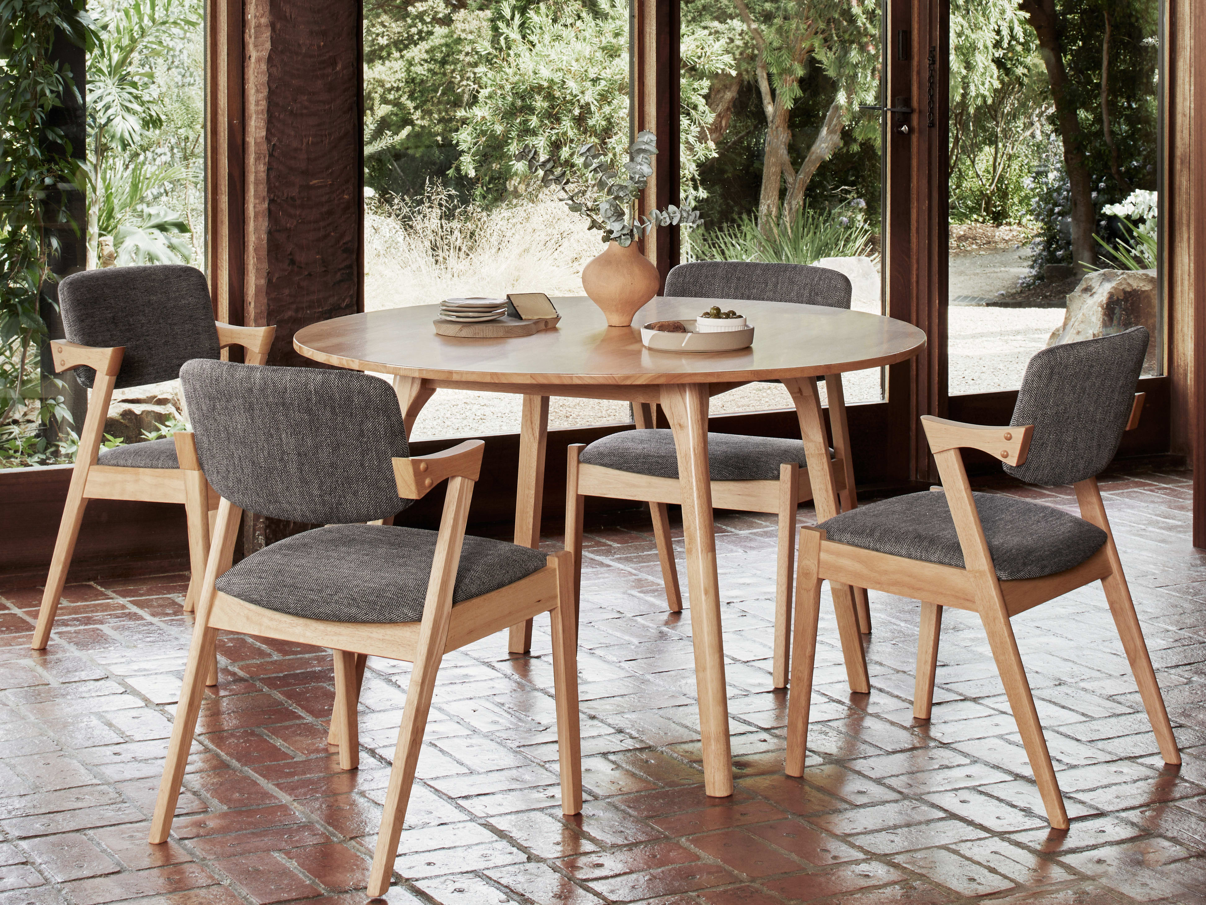 Franki 5PCE Natural Hardwood Dining Set | Charcoal Fabric