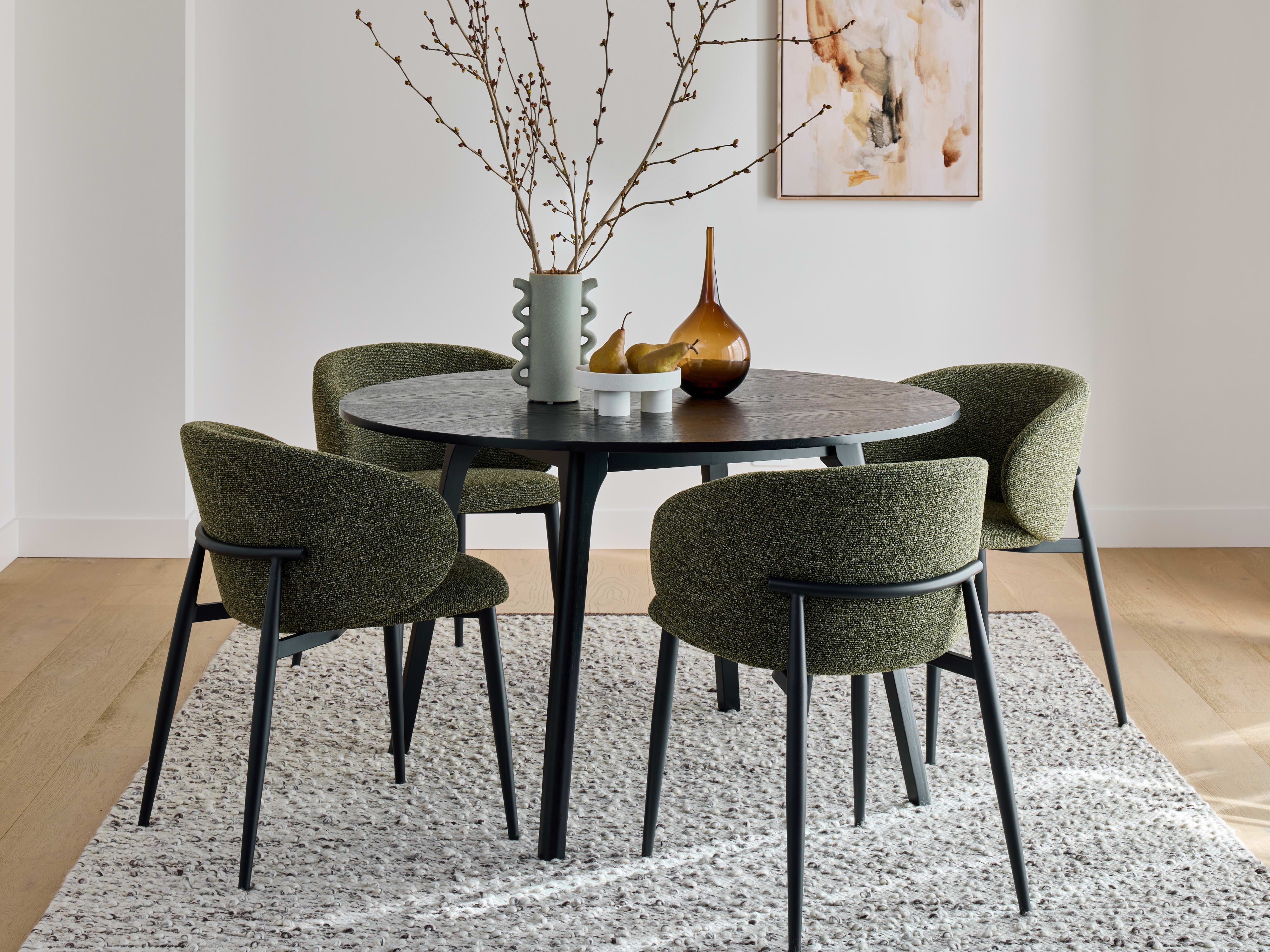 Vogue 5PCE Round Black Dining Set | Olive Green Fabric