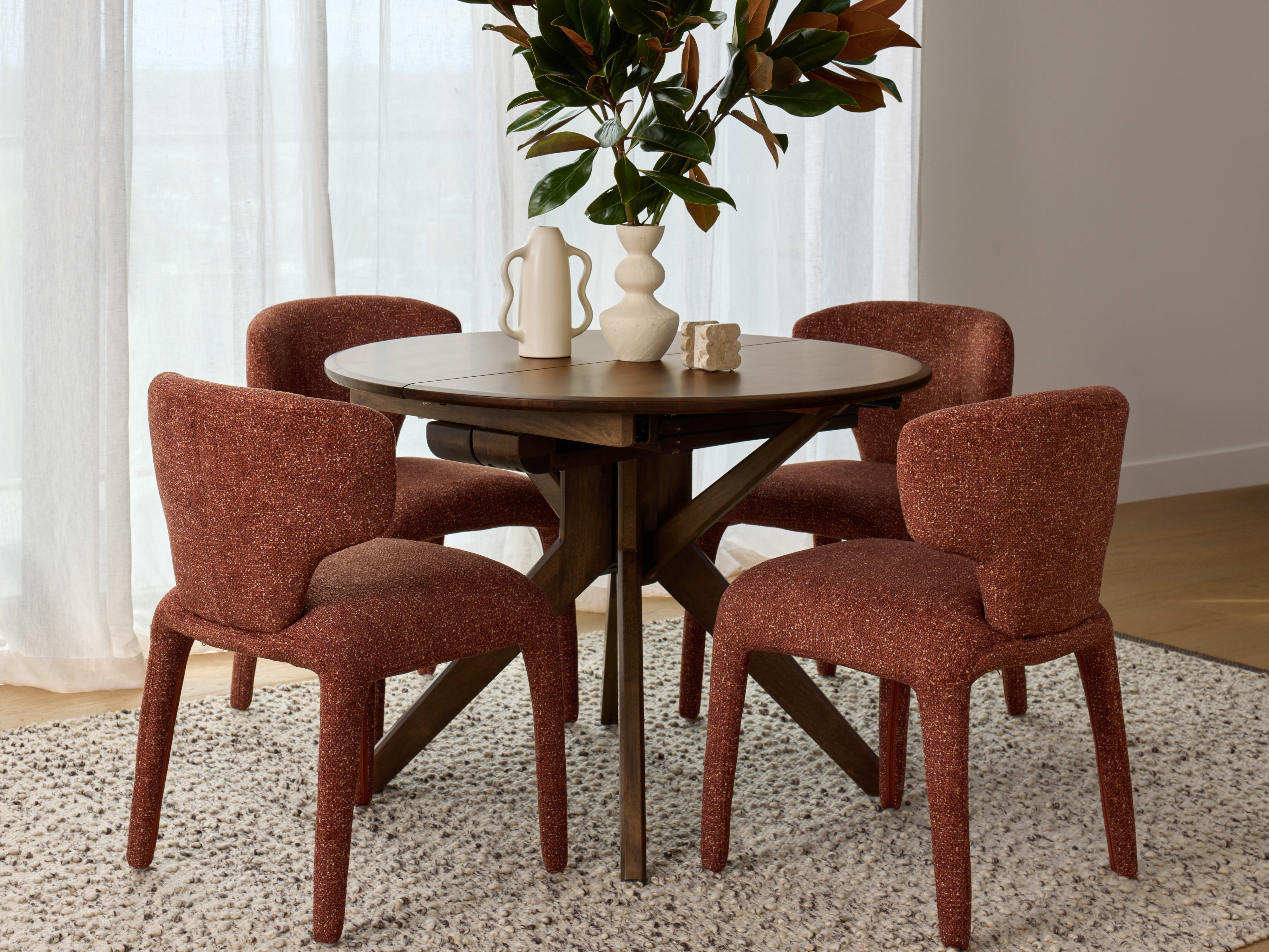 Paris 5PCE Rustic Walnut Dining Set | Rust Orange Fabric