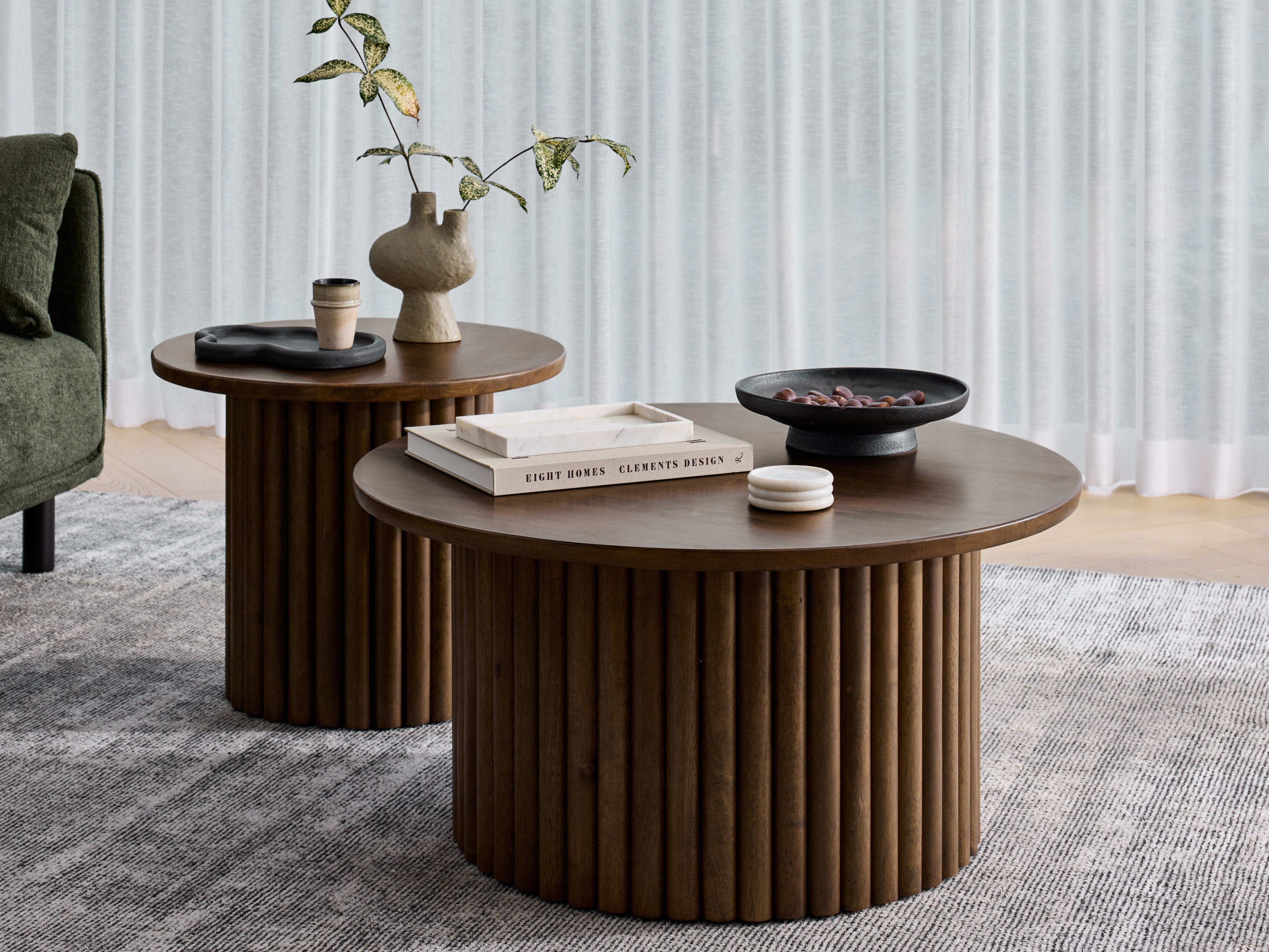 Jasper 2PCE Round Hardwood Coffee & Side Table Set | Rustic Walnut