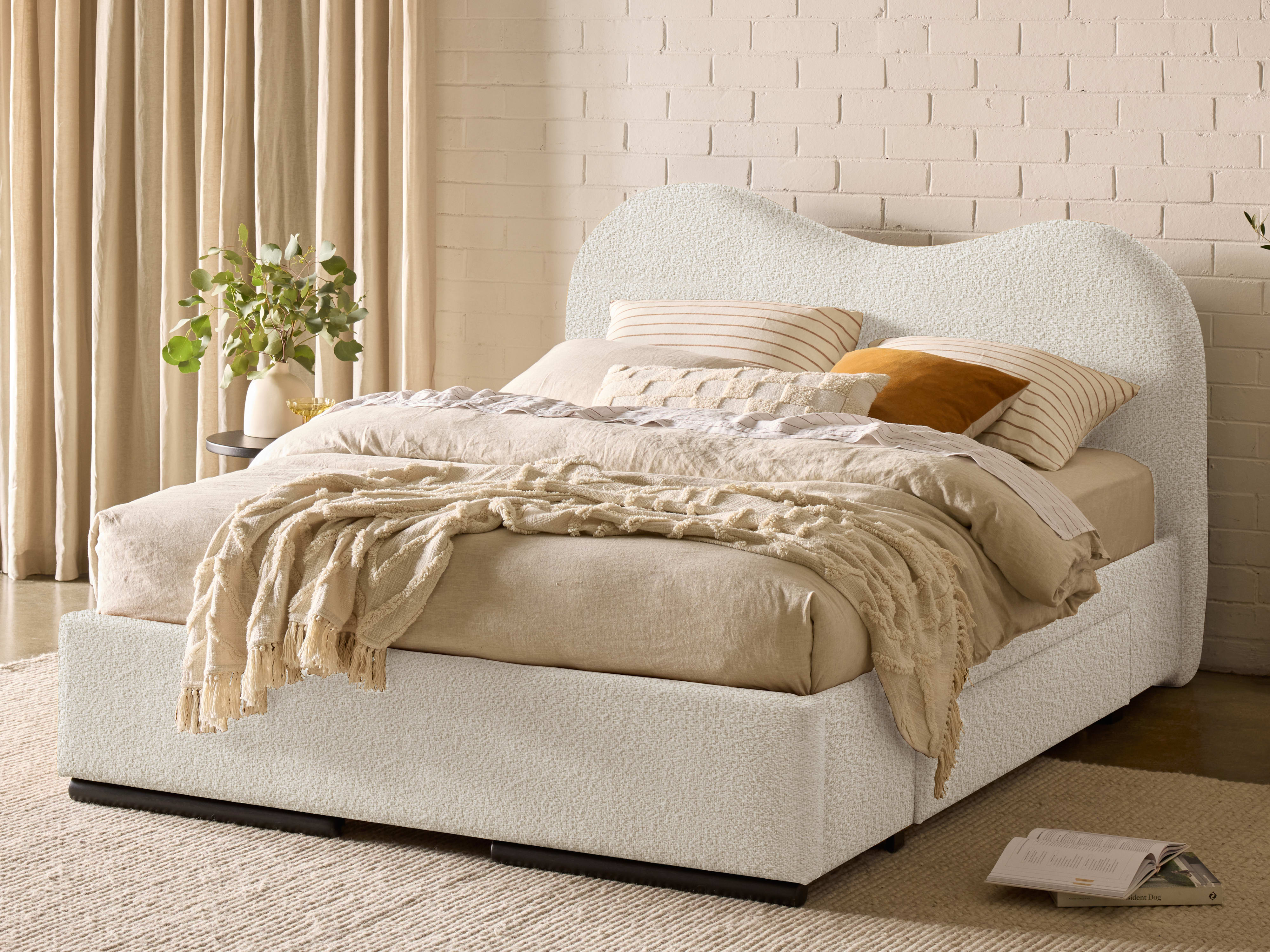 Amber Queen Storage Bed | Beige Waffle Fabric