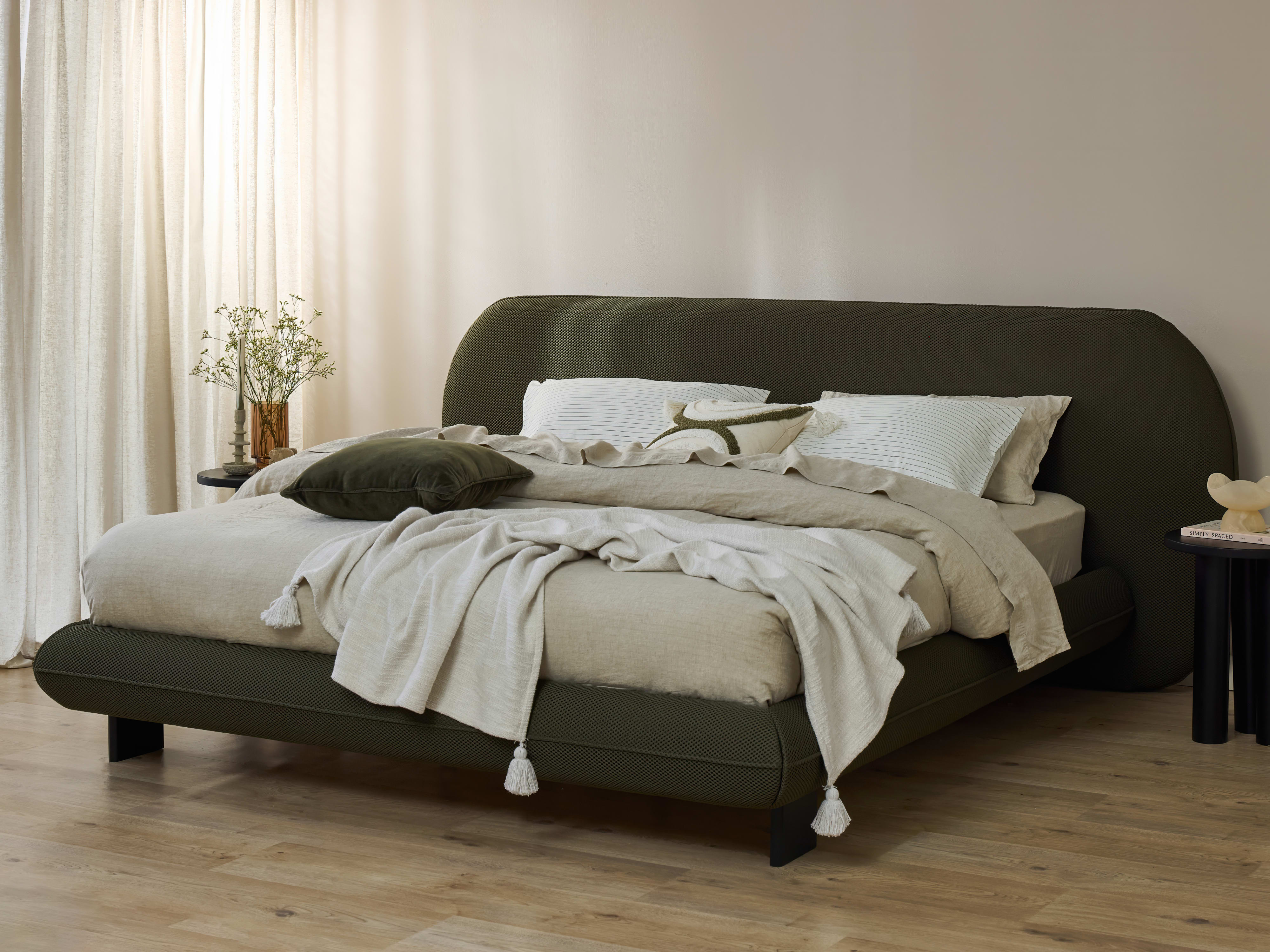 Berlyn King Bed | Olive Green Waffle Fabric