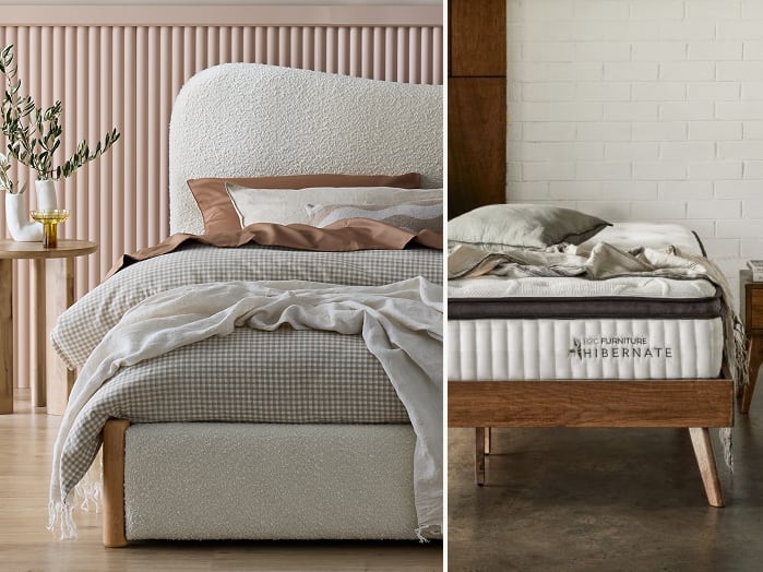 Cove Queen Bedroom Buddy Package | Bed + Mattress Bundle | Ivory Boucle Fabric