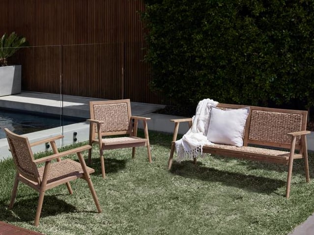 Manado 3PCE Acacia & Wicker Outdoor Lounge Set