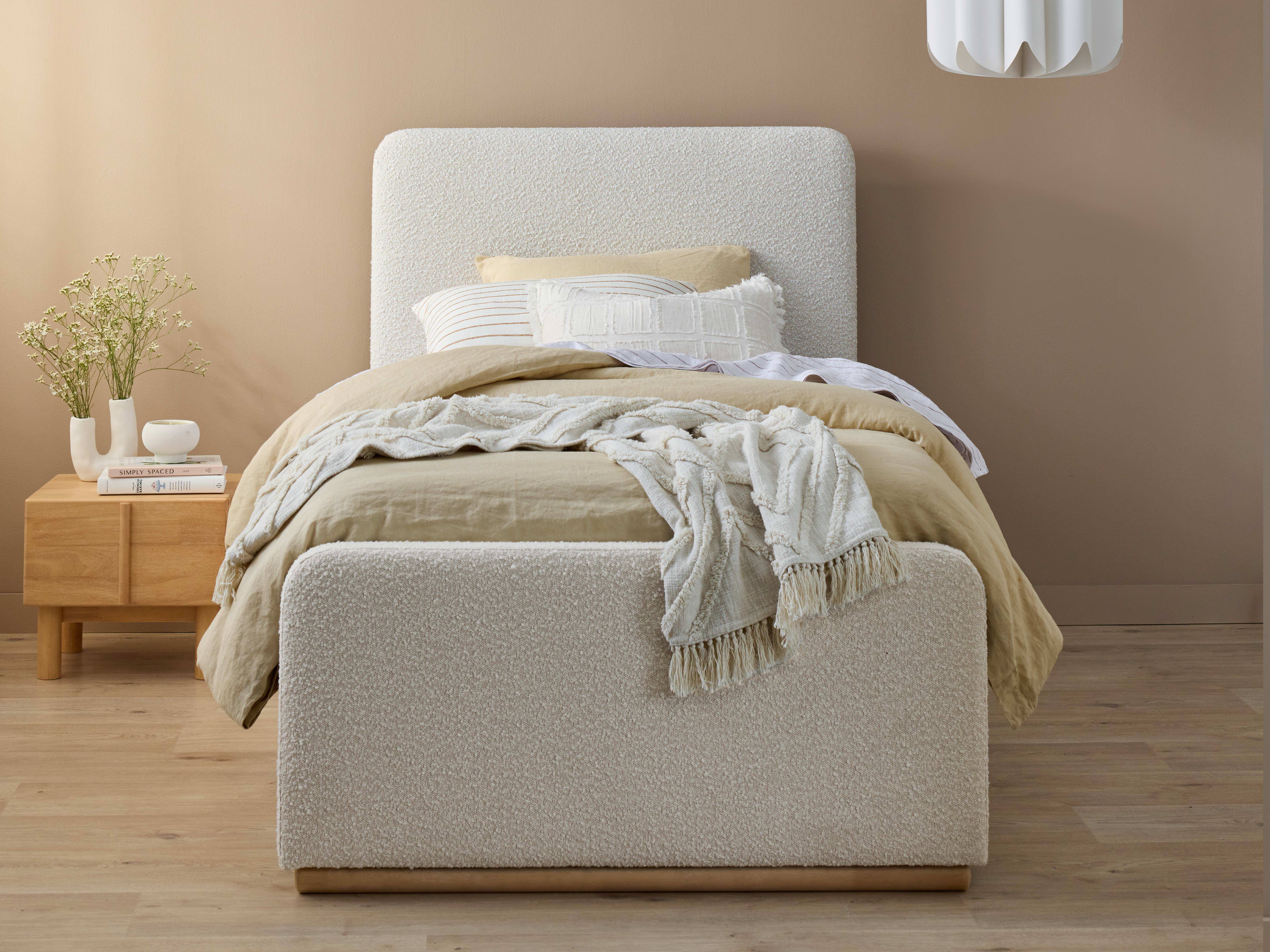 Pelle Boucle King Single Trundle Bed | Beige Boucle Fabric