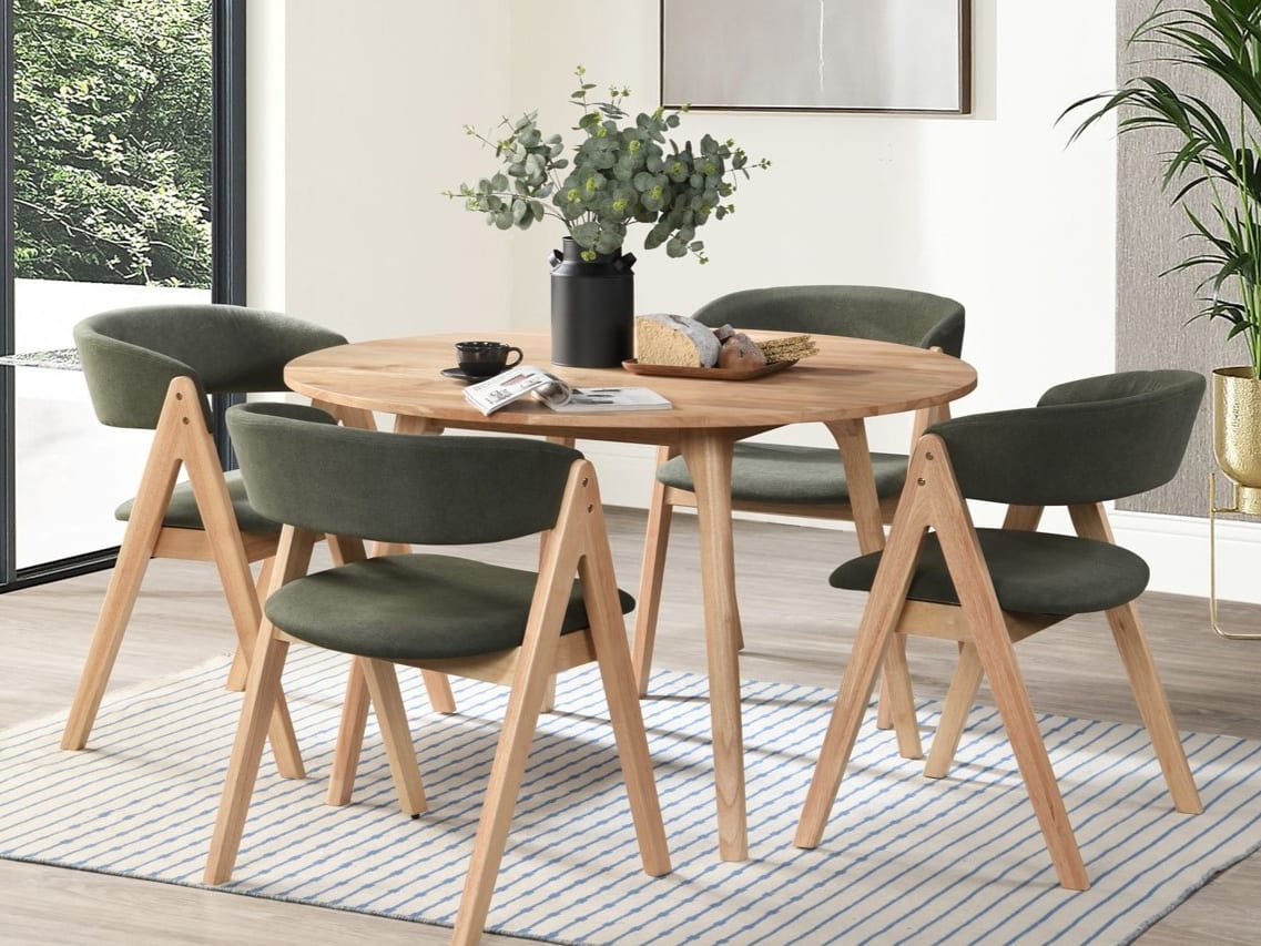Oslo 5PCE Hardwood Dining Set | Natural | Green Fabric