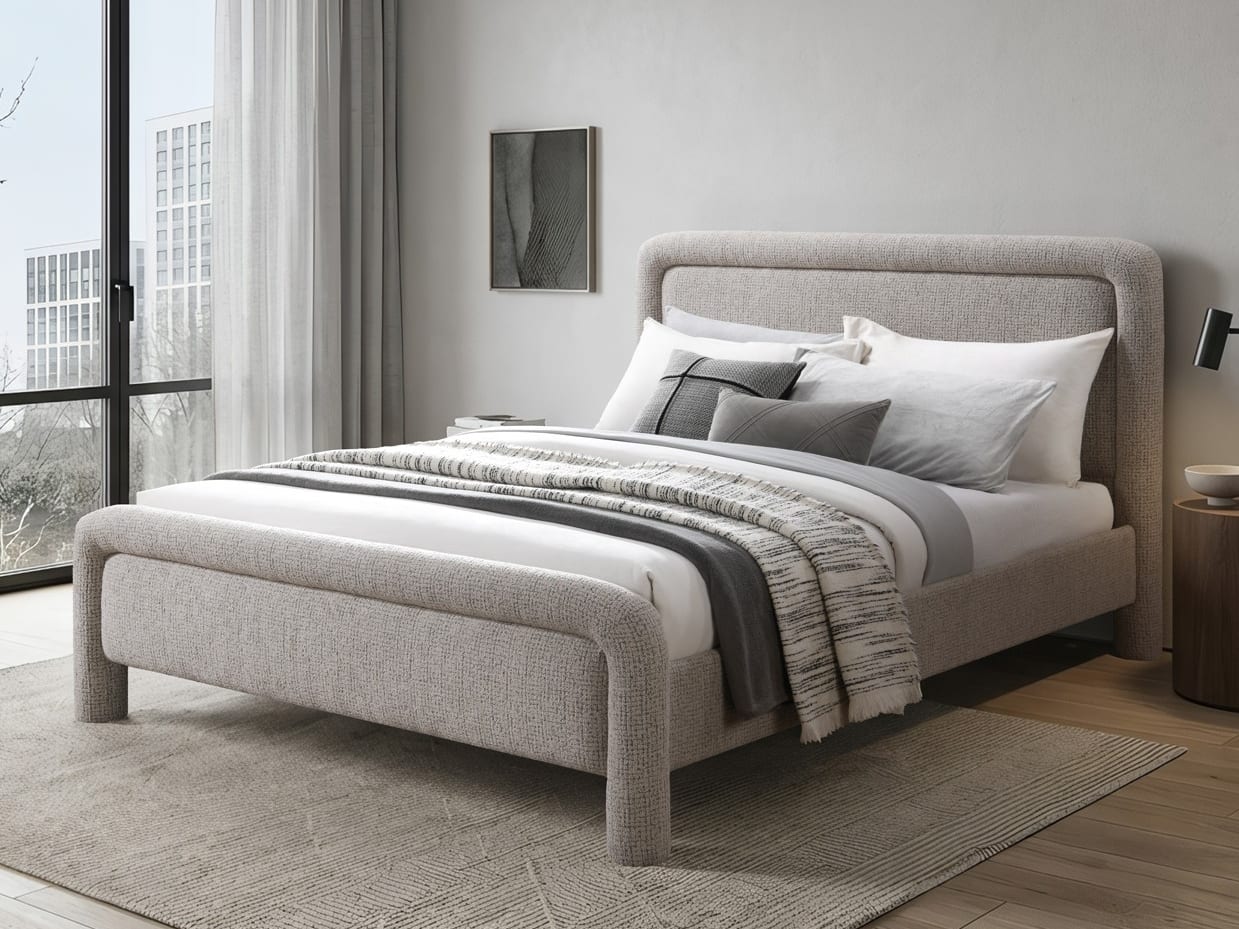 Arc Queen Bed | Almond Brown Fabric