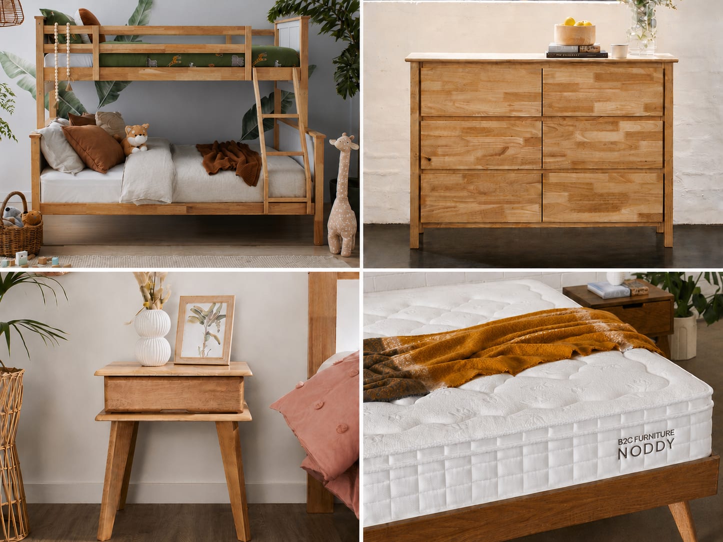 Myer 7PCE Kids Bunk Bed Bedroom Suite | Natural Hardwood