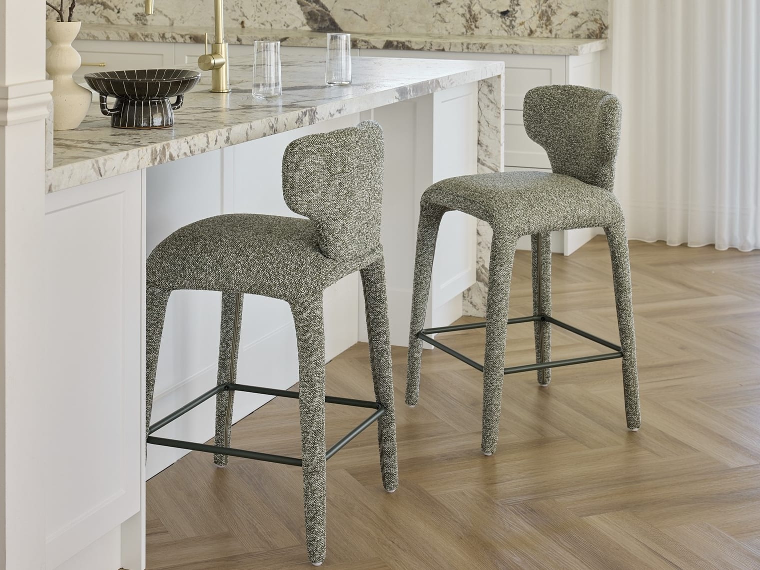 Paris Boucle Counter Stool | Sage Green Fabric