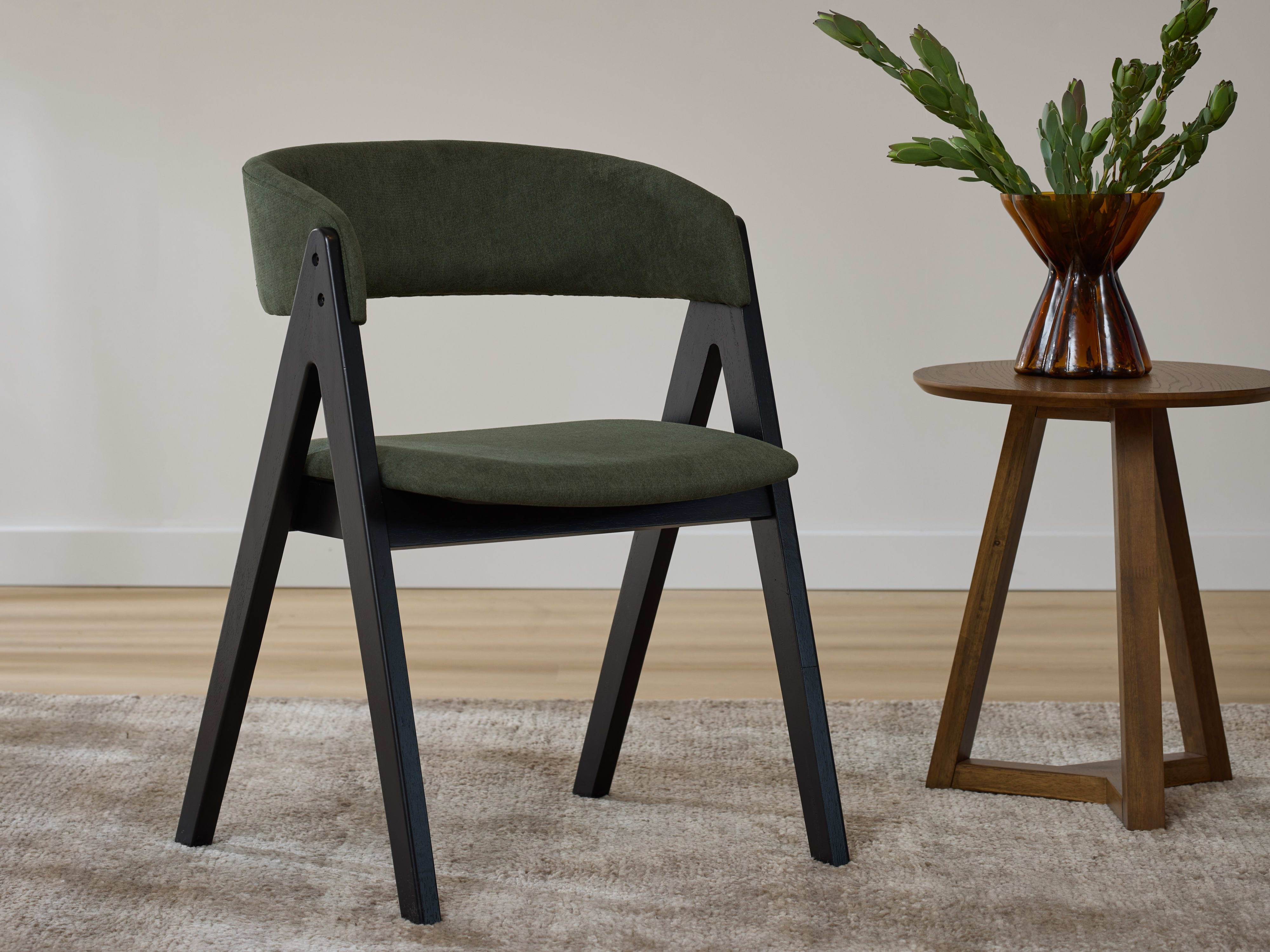 Gaudi Hardwood Dining Chair | Black | Green Fabric
