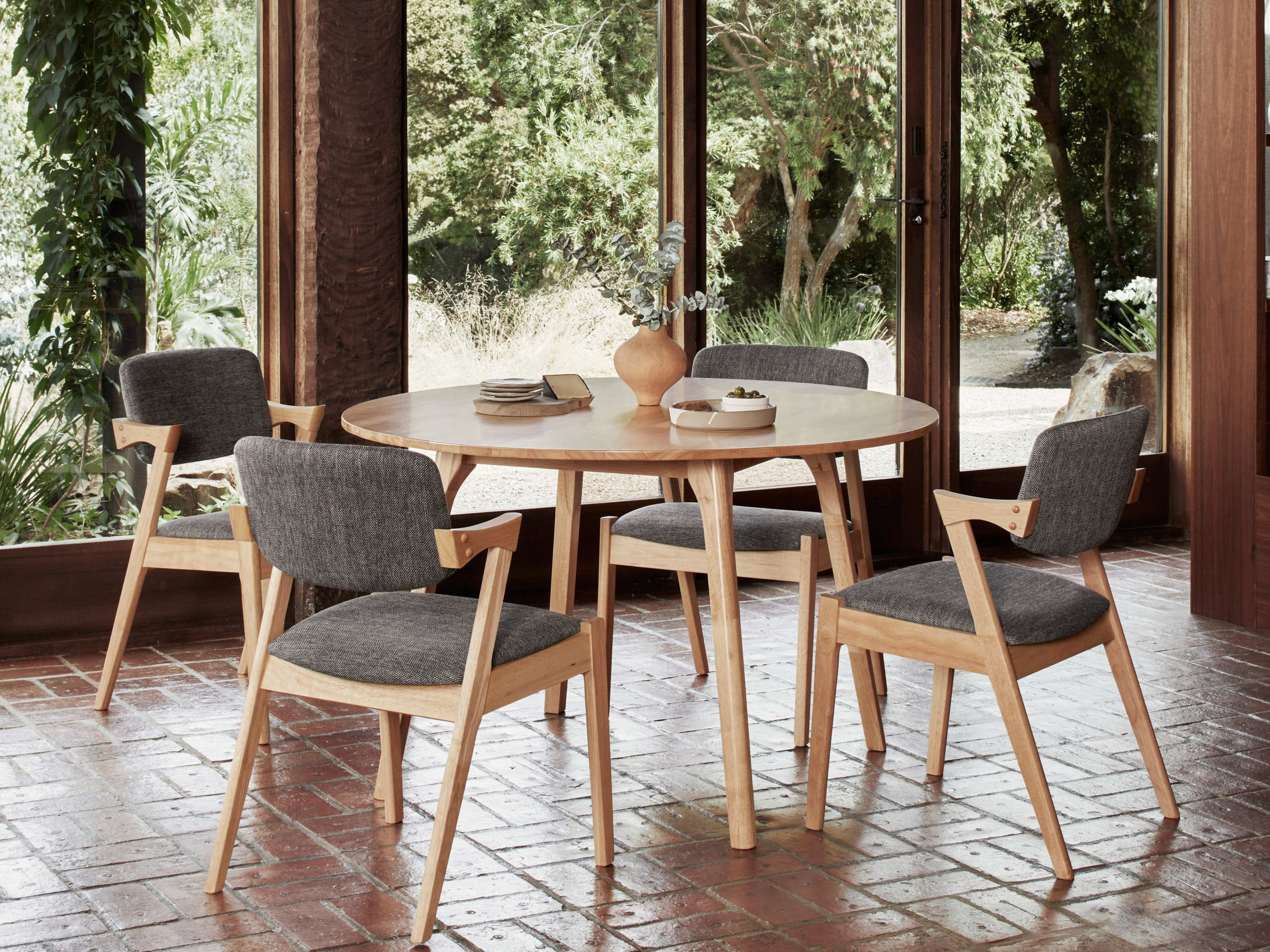 Franki 5PCE Natural Hardwood Dining Set | Charcoal Fabric