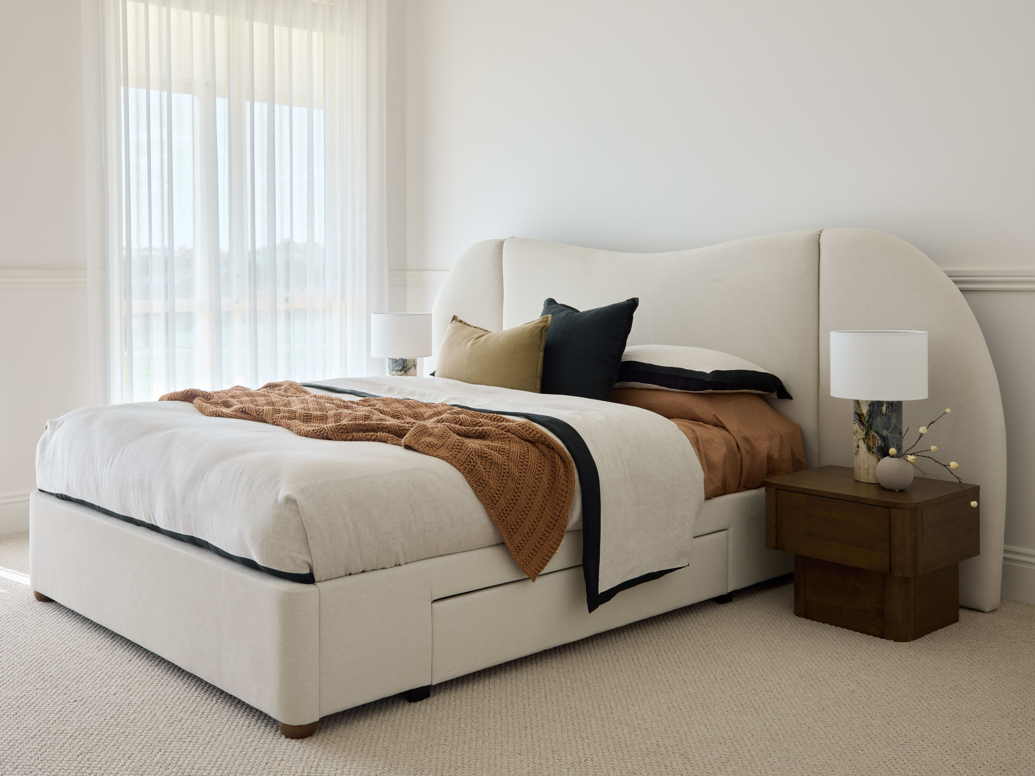 Angora 3PCE Queen Bedroom Suite | Rustic Walnut | Cream Fabric