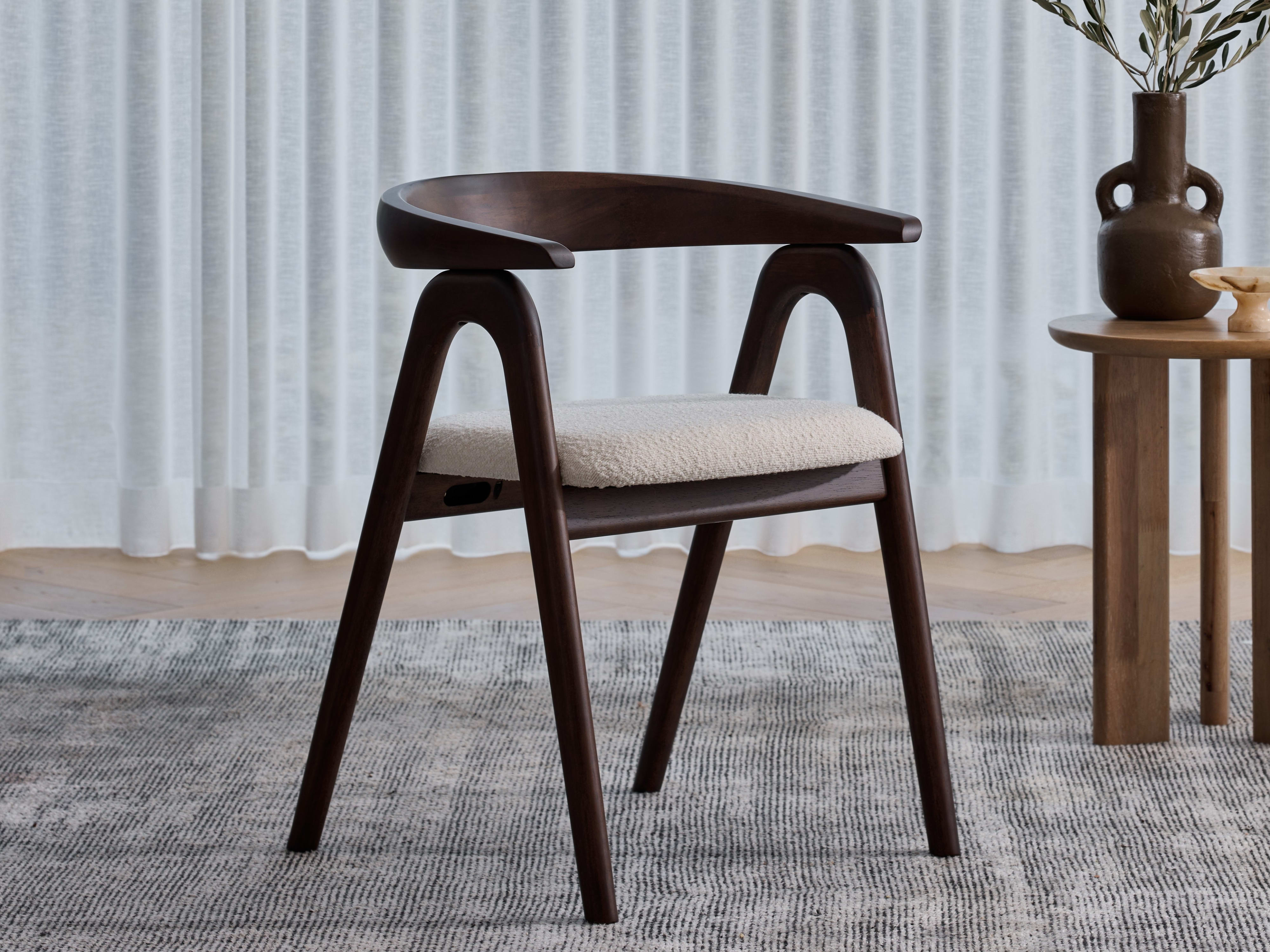 Manor Hardwood Dining Chair | Arabica Walnut | Boucle Fabric