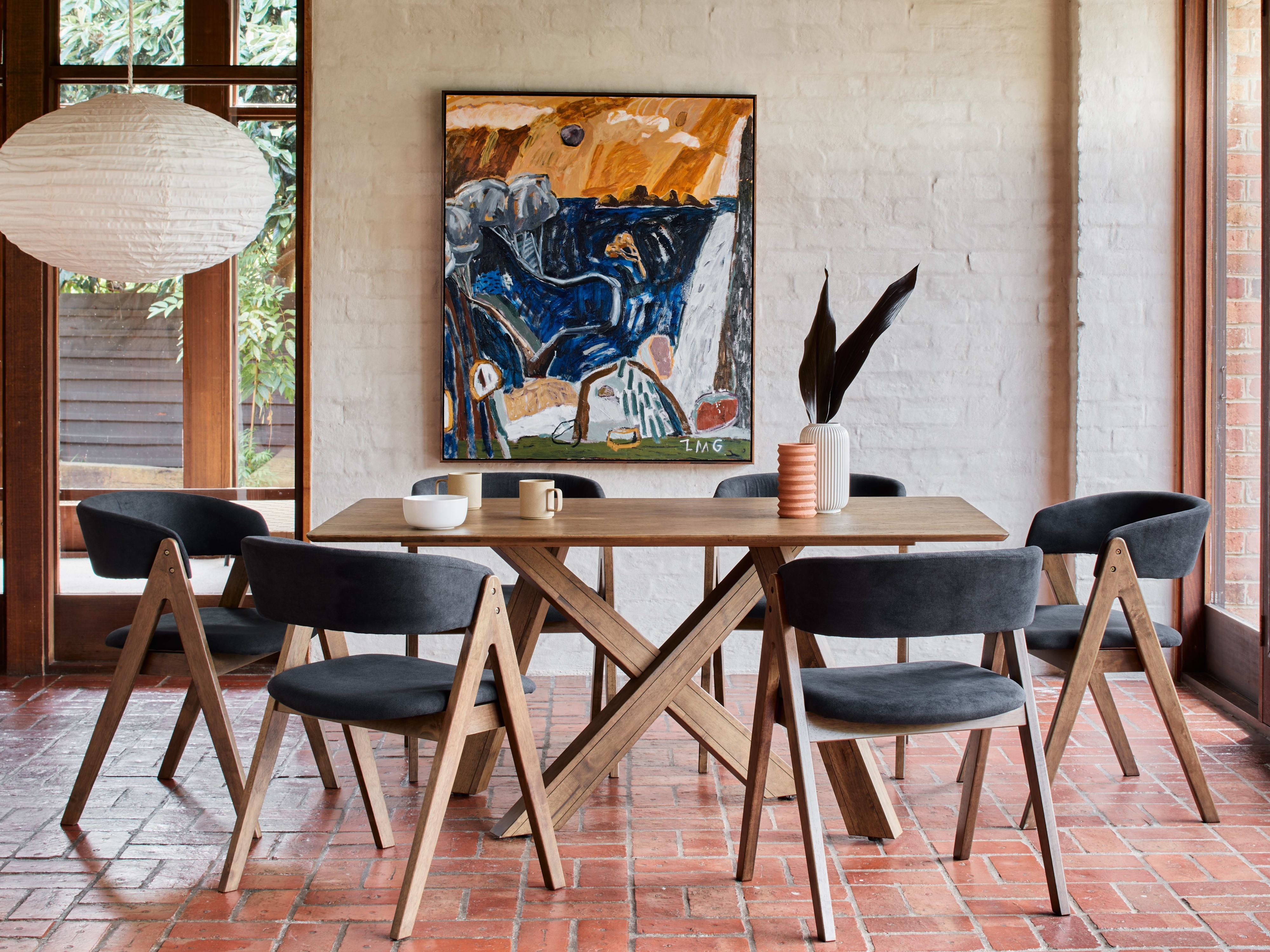 Gaudi 7PCE Hardwood Dining Set | Rustic Walnut | Black