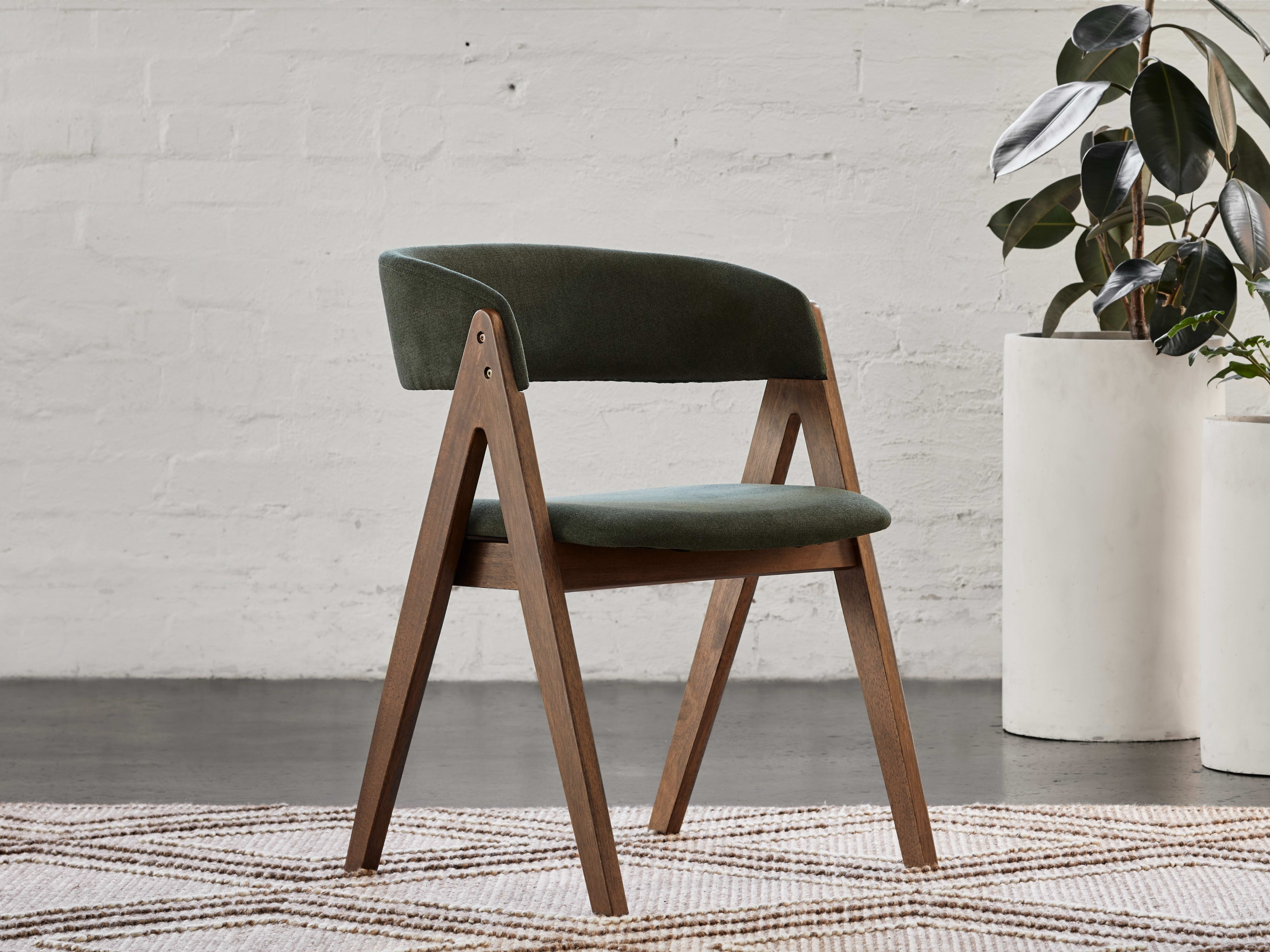 Gaudi Hardwood Dining Chair | Rustic Walnut | Green Fabric