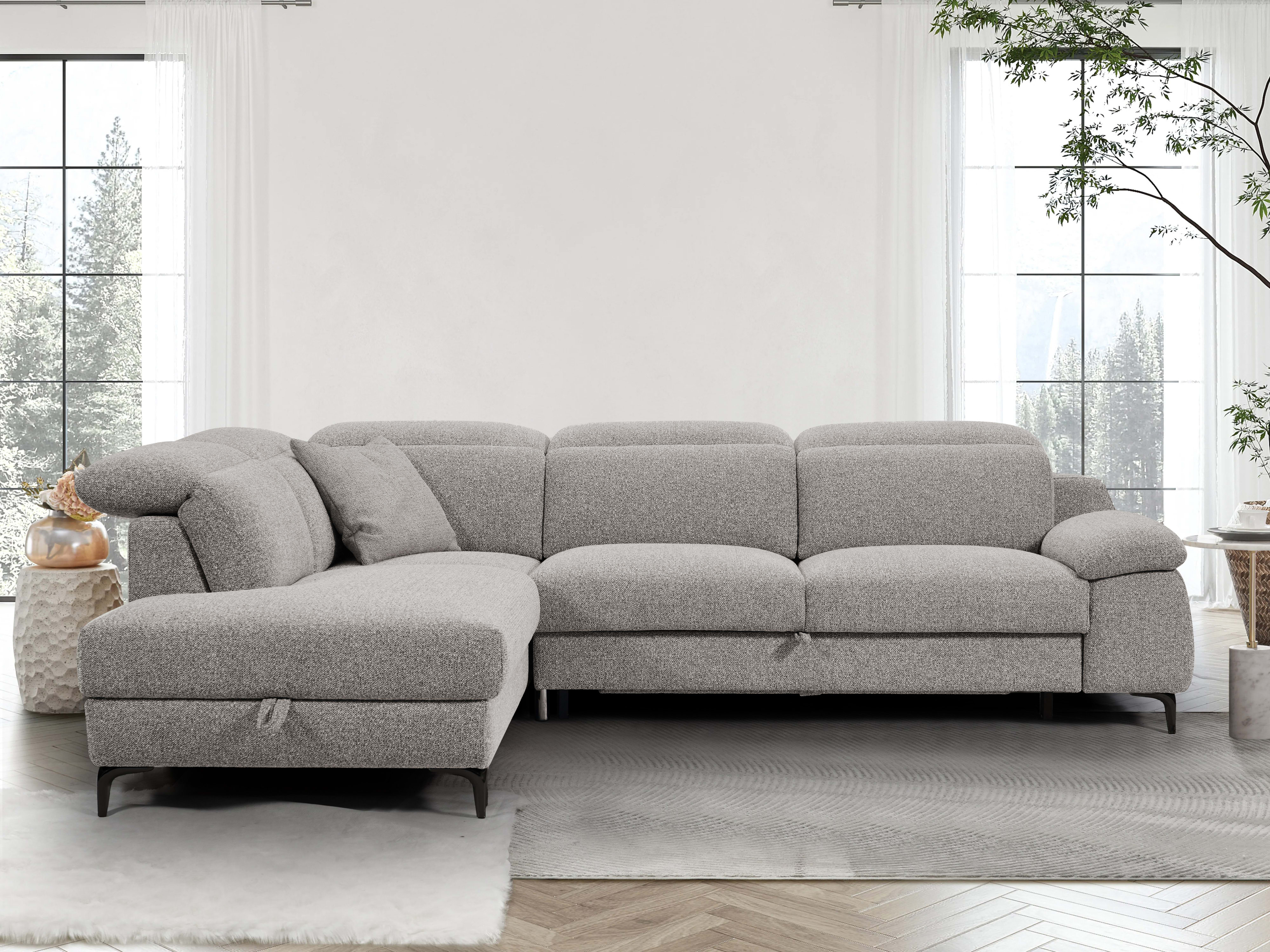 Sydney Boucle Beige Sofa Bed with Storage | Left Chaise