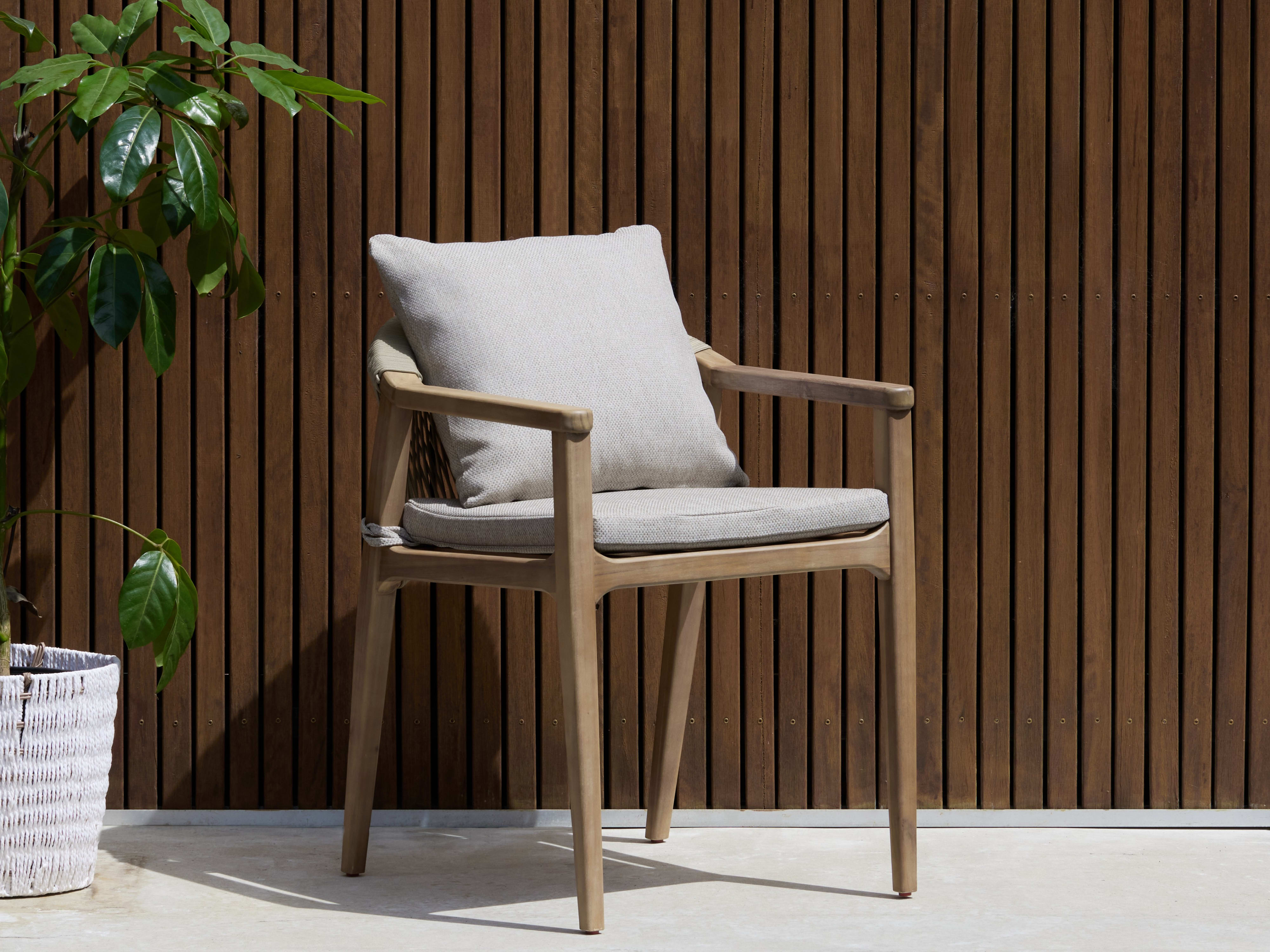 Caracas Acacia Outdoor Dining Chair | Light Brown Fabric