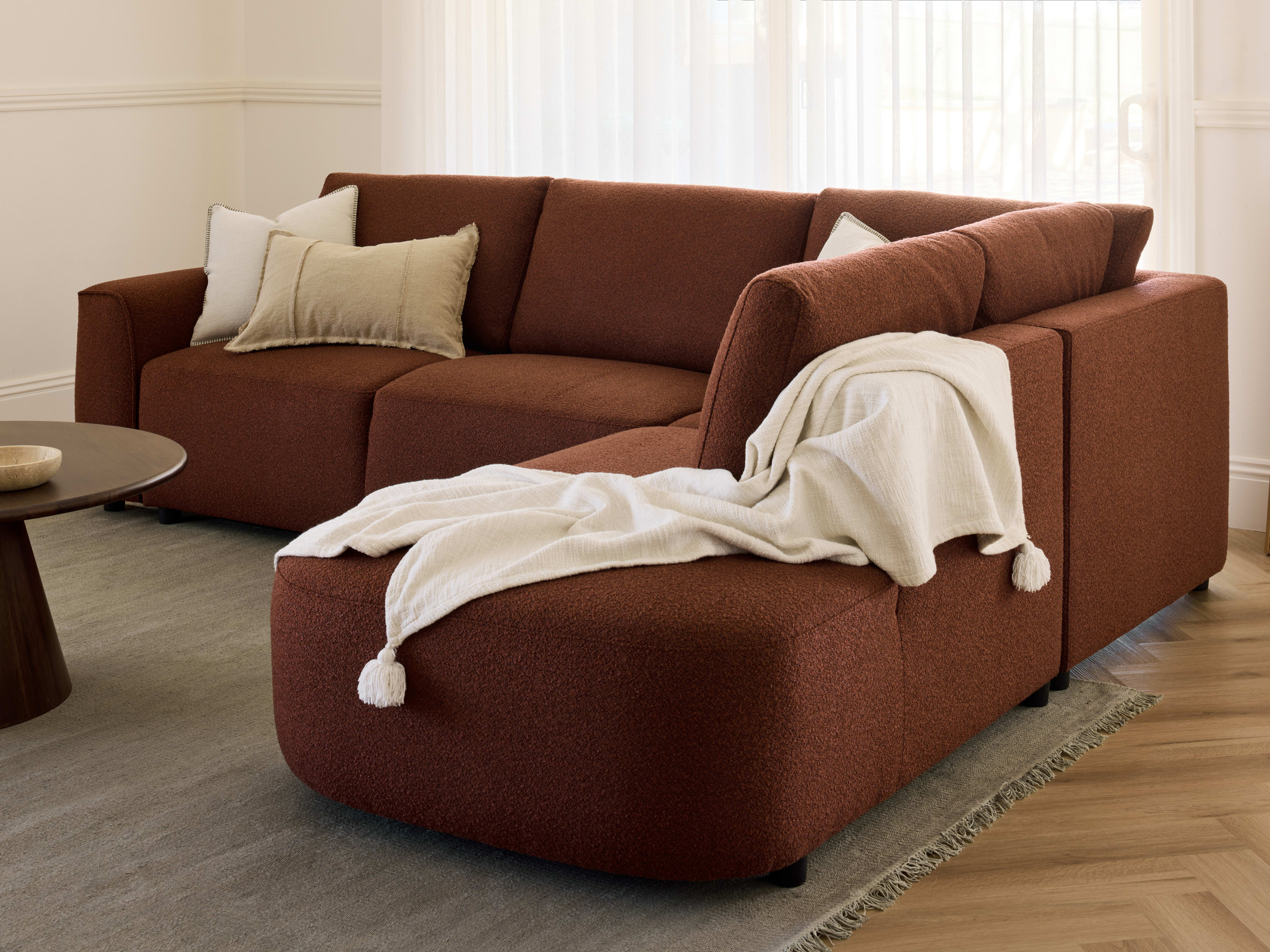 Melbourne Corner Chaise Lounge | Rust Orange Fabric | Right Chaise