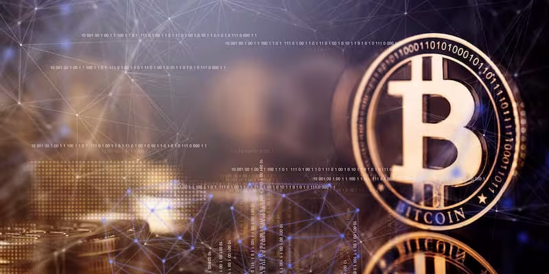 Bitcoin photo on gold background