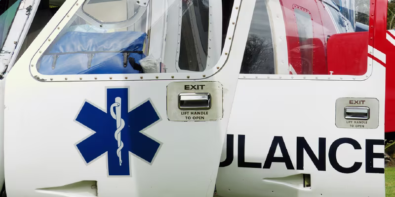 Side of an ambulance with an open door