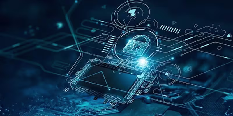 Padlock icon in blue light futuristic