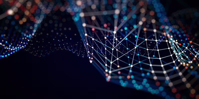 Technology network background concept. Global network. Big data and cybersecurity. Transfer and storage of data sets, blockchain. Abstract connected dots and lines network background. 3D illustration.