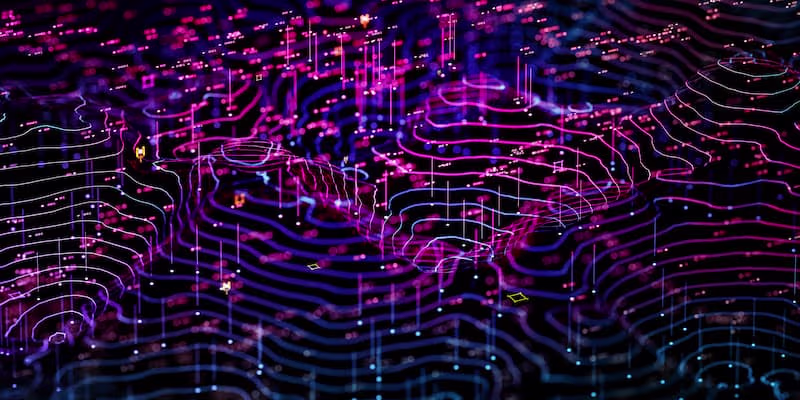 Abstract purple AI digital fingerprint texture