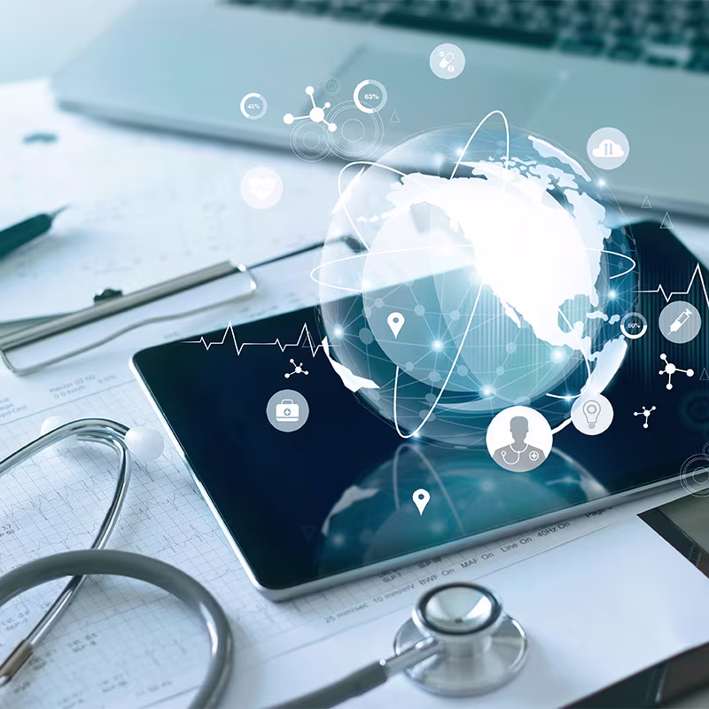 Tablet and stethoscope medical concept