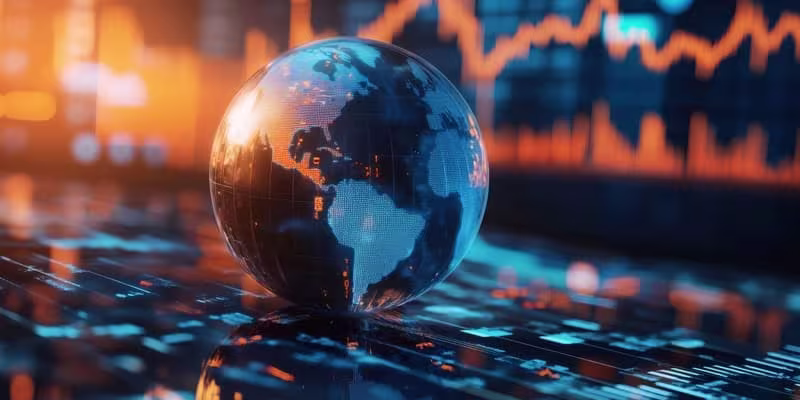 Glass globe in front of stocks