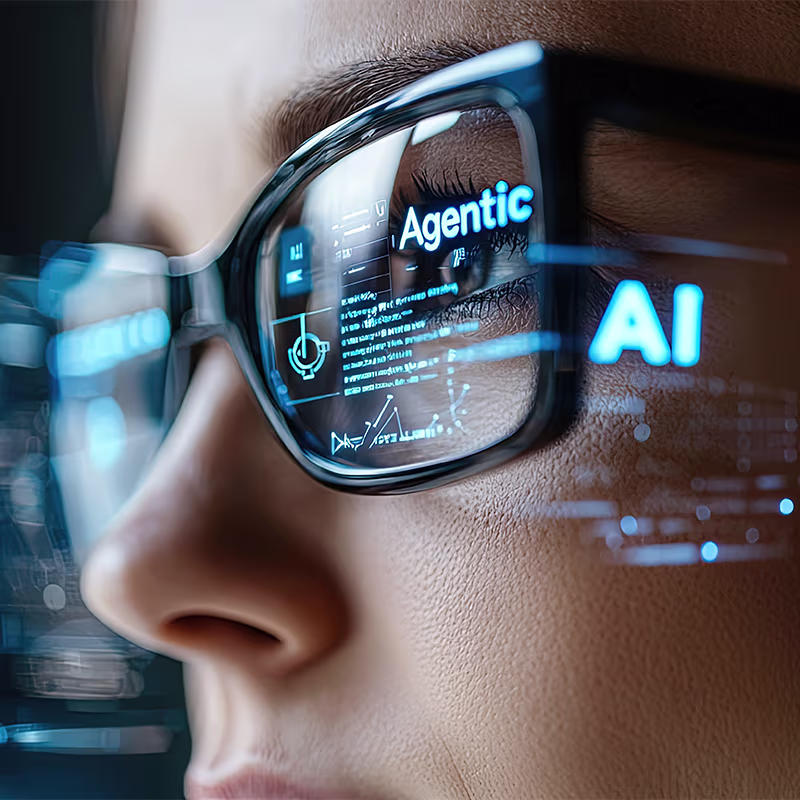 Woman wearing glasses with AI concept