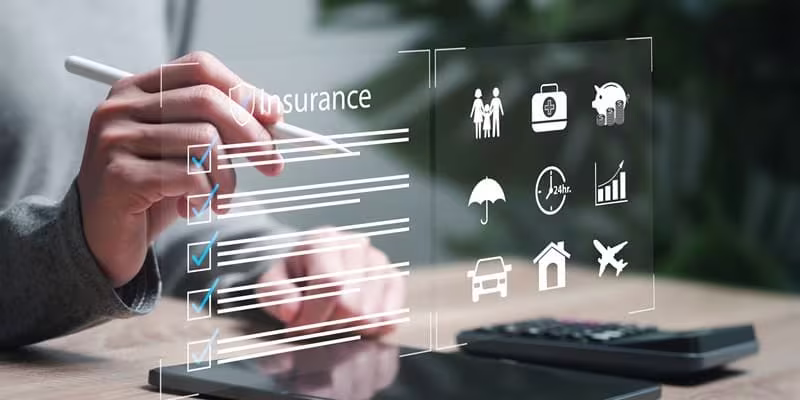 Hand writing on see-through futuristic screen with icons