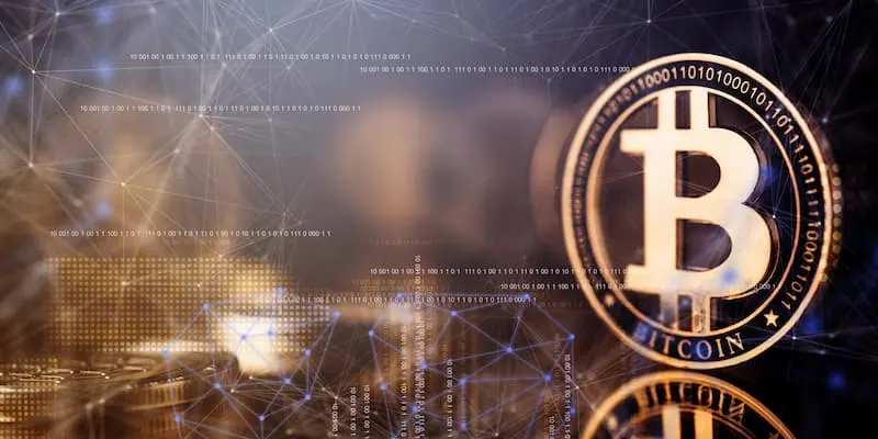 Bitcoin photo on gold background