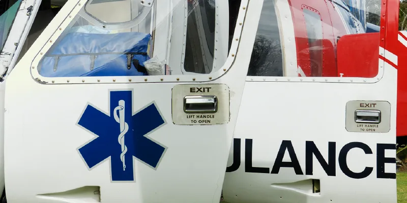 Side of an ambulance with an open door