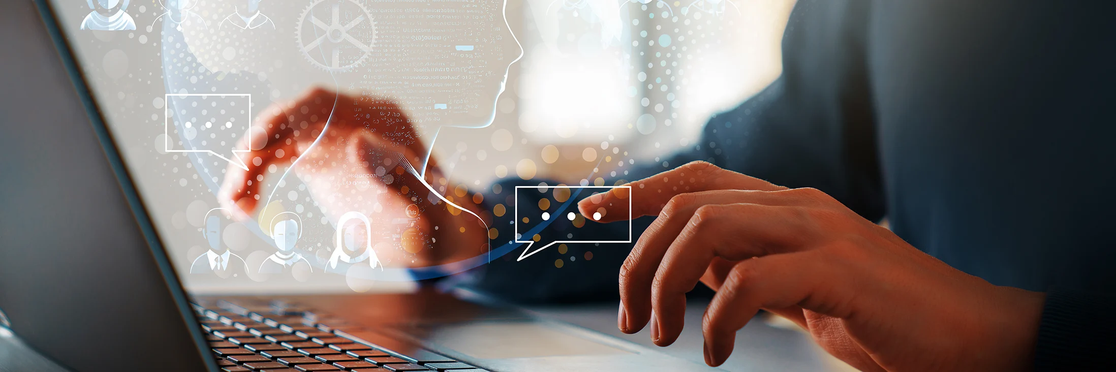 Laptop and AI floating text