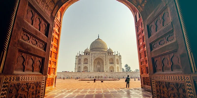 building in India through doorway