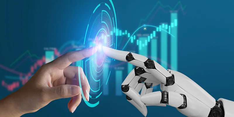 Human finger touching a mechanical finger image