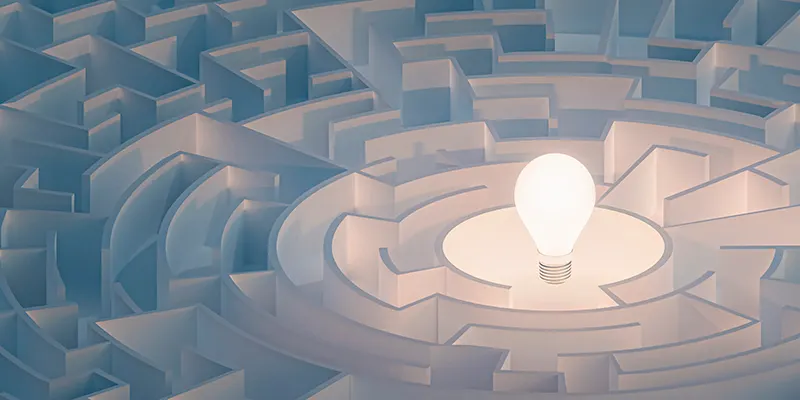 Lightbulb in maze imagery