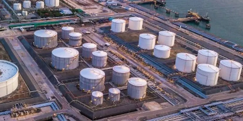 Oil and gas tankers aerial view