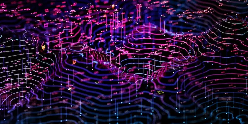 Abstract purple AI digital fingerprint texture