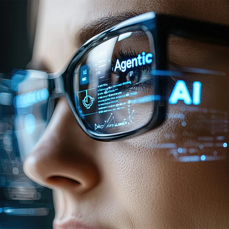 Woman wearing glasses with AI concept