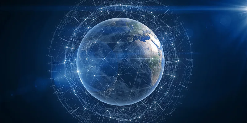 International connection concept featuring a globe